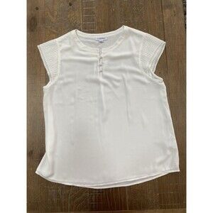 Calvin Klein Ivory Pleated Cap Sleeve Keyhole Blouse Top Women's Large